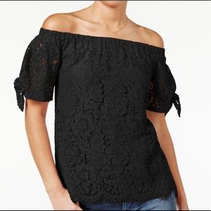 Blue Off Shoulder Lace Top
